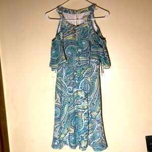 Whbm White House Black Market Dress Womens Size 8 Cold Shoulder Blue